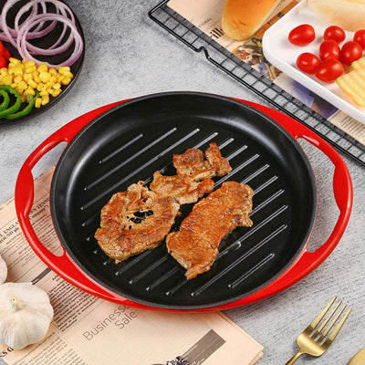 SOGA 2X Enamel Porcelain 26cm Cast Iron Frying Pan Skillet Non-stick Coating Steak Sizzle Platter