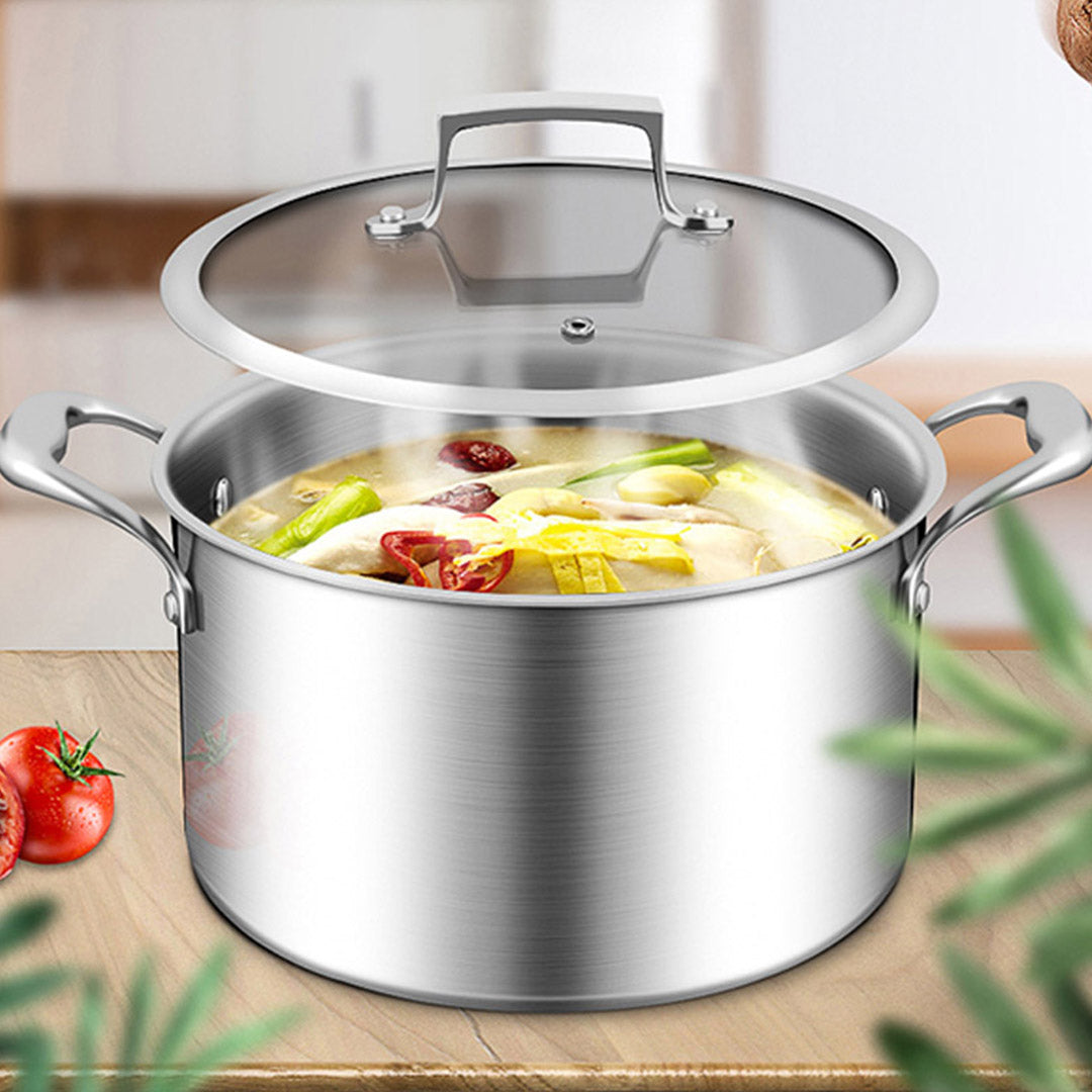 SOGA 28cm Stainless Steel Soup Pot Stock Cooking Stockpot Heavy Duty Thick Bottom with Glass Lid