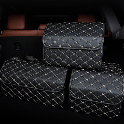 SOGA 4X Leather Car Boot Collapsible Foldable Trunk Cargo Organizer Portable Storage Box Black/Gold Stitch Large