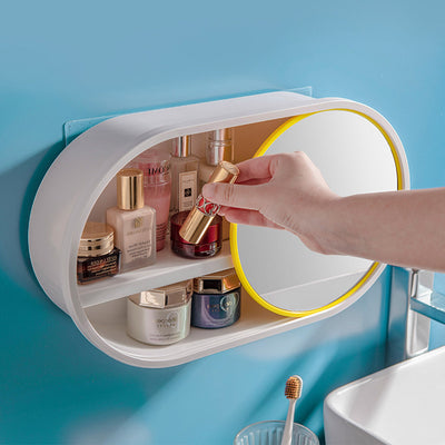 SOGA 2X 39cm Oval Wall-Mounted Mirror Storage Box Vanity Mirror Rack Bathroom Adhesive Shelf Home Organiser Decor