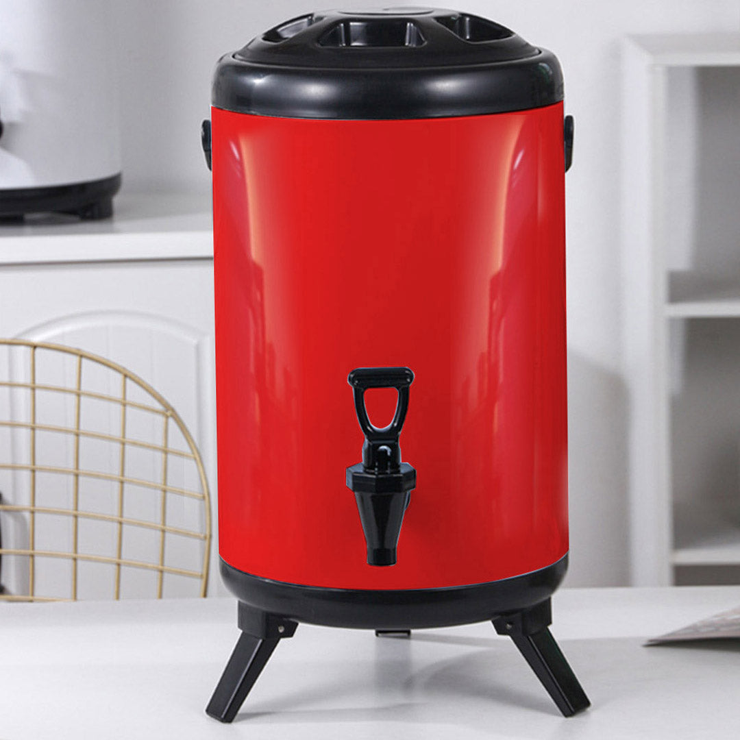 SOGA 2X 8L Stainless Steel Insulated Milk Tea Barrel Hot and Cold Beverage Dispenser Container with Faucet Red