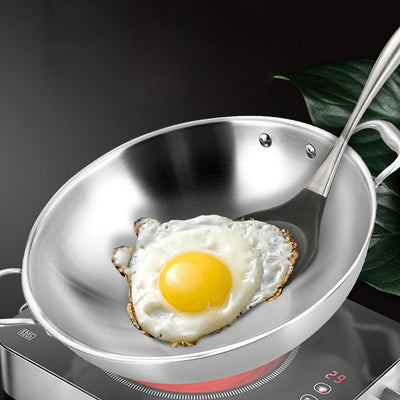 SOGA 2X 3-Ply 38cm Stainless Steel Double Handle Wok Frying Fry Pan Skillet with Lid