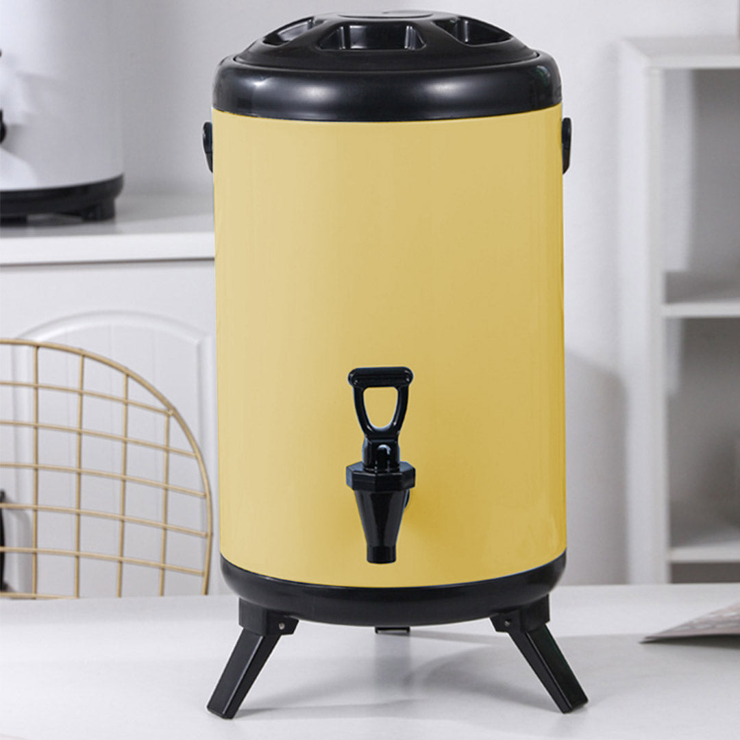 SOGA 2X 14L Stainless Steel Insulated Milk Tea Barrel Hot and Cold Beverage Dispenser Container with Faucet Yellow