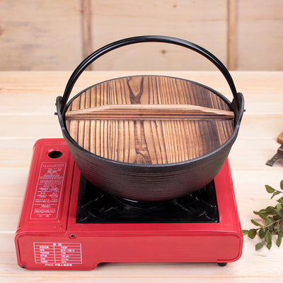 SOGA 2X 25cm Cast Iron Japanese Style Sukiyaki Tetsu Nabe Shabu Hot Pot with Wooden Lid