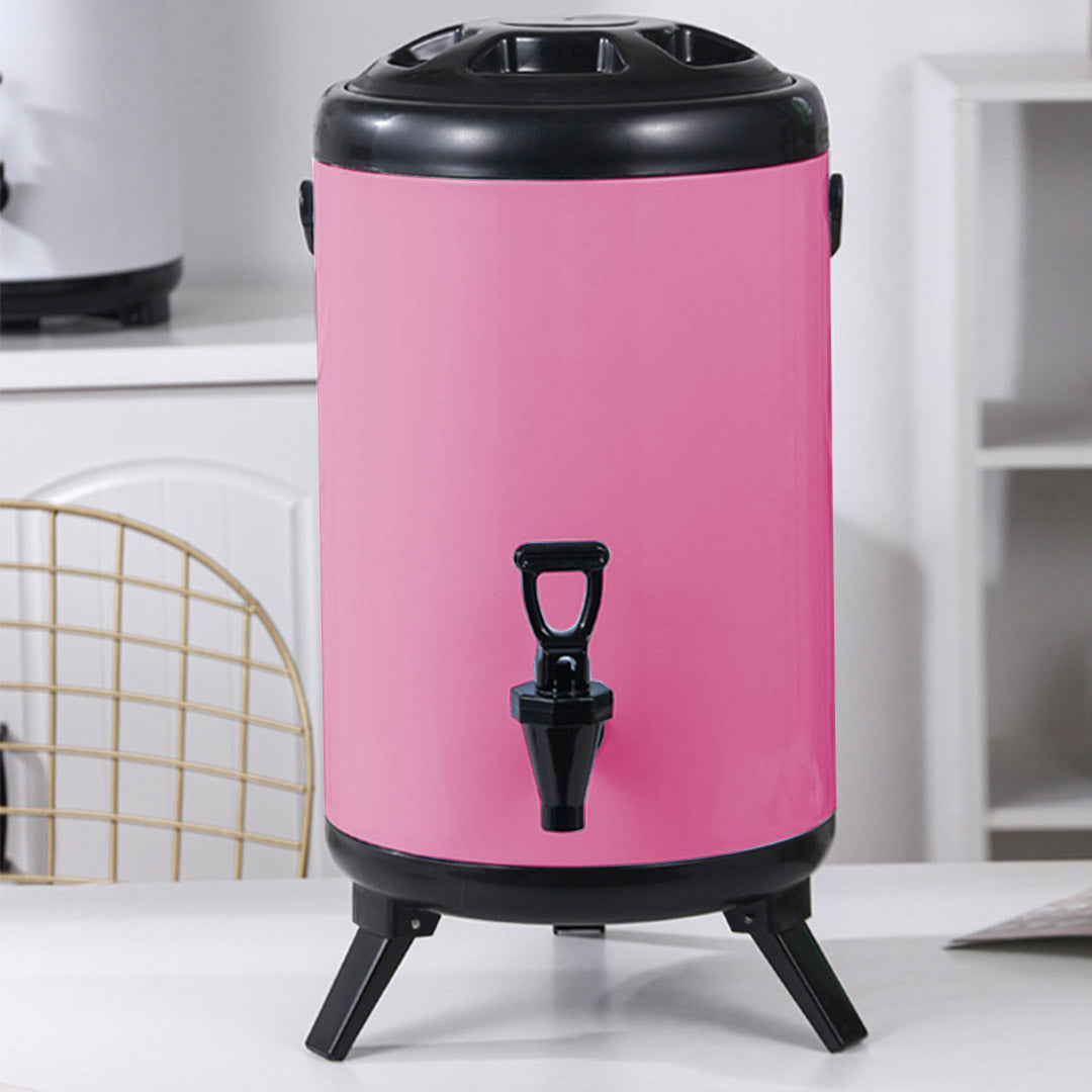 SOGA 4X 12L Stainless Steel Insulated Milk Tea Barrel Hot and Cold Beverage Dispenser Container with Faucet Pink