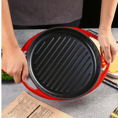 SOGA 2X Enamel Porcelain 26cm Cast Iron Frying Pan Skillet Non-stick Coating Steak Sizzle Platter