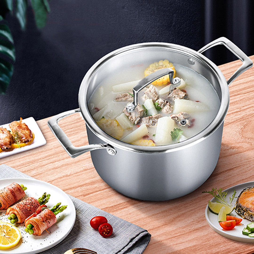 SOGA 28cm Stainless Steel Soup Pot Stock Cooking Stockpot Heavy Duty Thick Bottom with Glass Lid