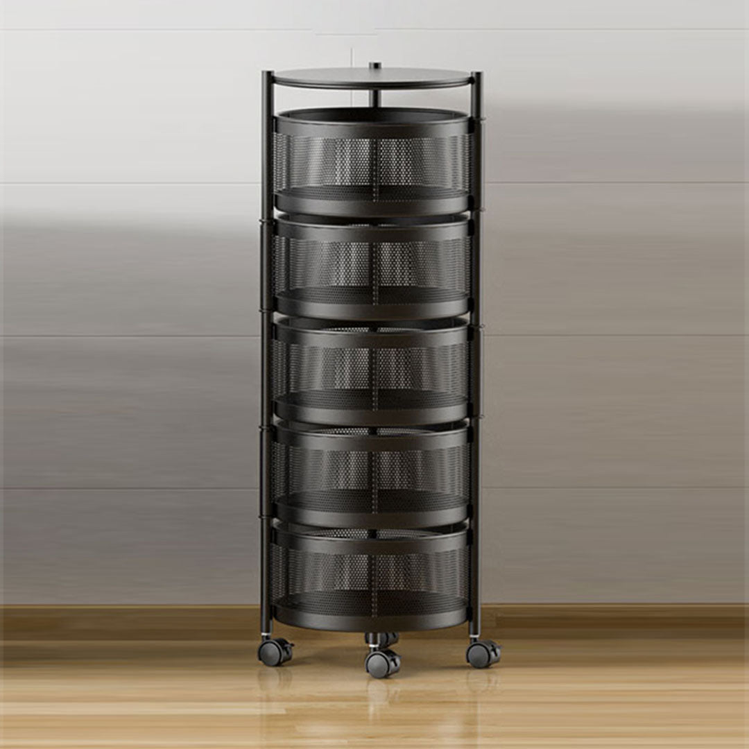 SOGA 2X 5 Tier Steel Round Rotating Kitchen Cart Multi-Functional Shelves Portable Storage Organizer with Wheels