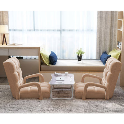 SOGA 2X Foldable Lounge Cushion Adjustable Floor Lazy Recliner Chair with Armrest Khaki