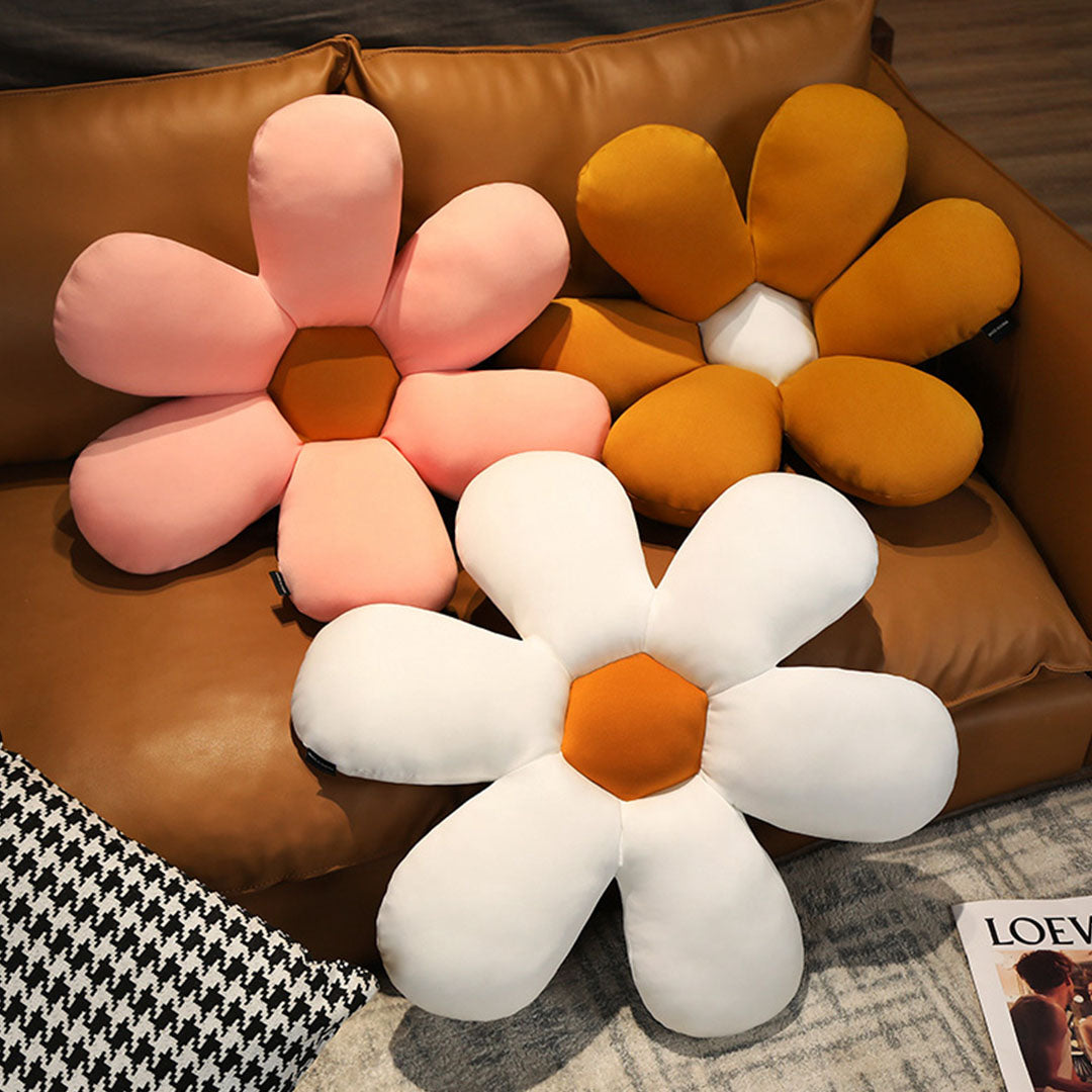 SOGA 2X White Daisy Flower Shape Cushion Soft Leaning Bedside Pad Floor Plush Pillow Home Decor