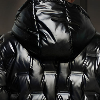 abbee Black 2XL Winter Hooded Glossy Down Jacket Stylish Lightweight Quilted Warm Puffer Coat