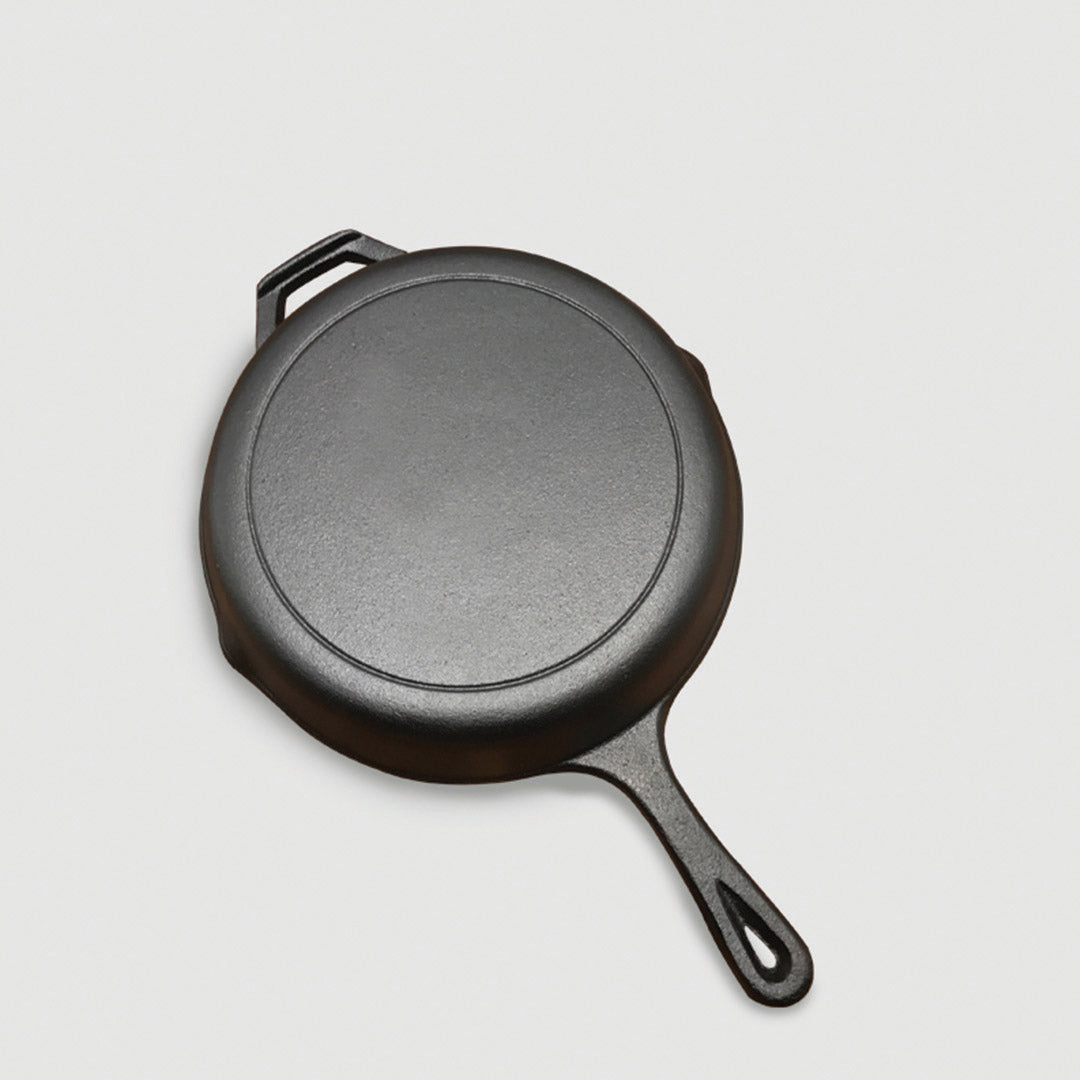 SOGA 2X 30cm Round Cast Iron Frying Pan Skillet Steak Sizzle Platter with Helper Handle