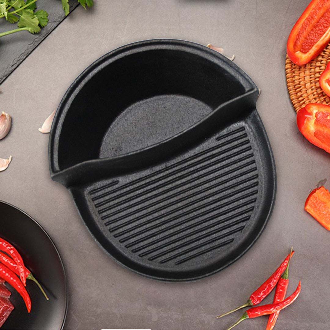 SOGA 2X 2 in 1 Cast Iron Ribbed Fry Pan Skillet Griddle BBQ and Steamboat Hot Pot