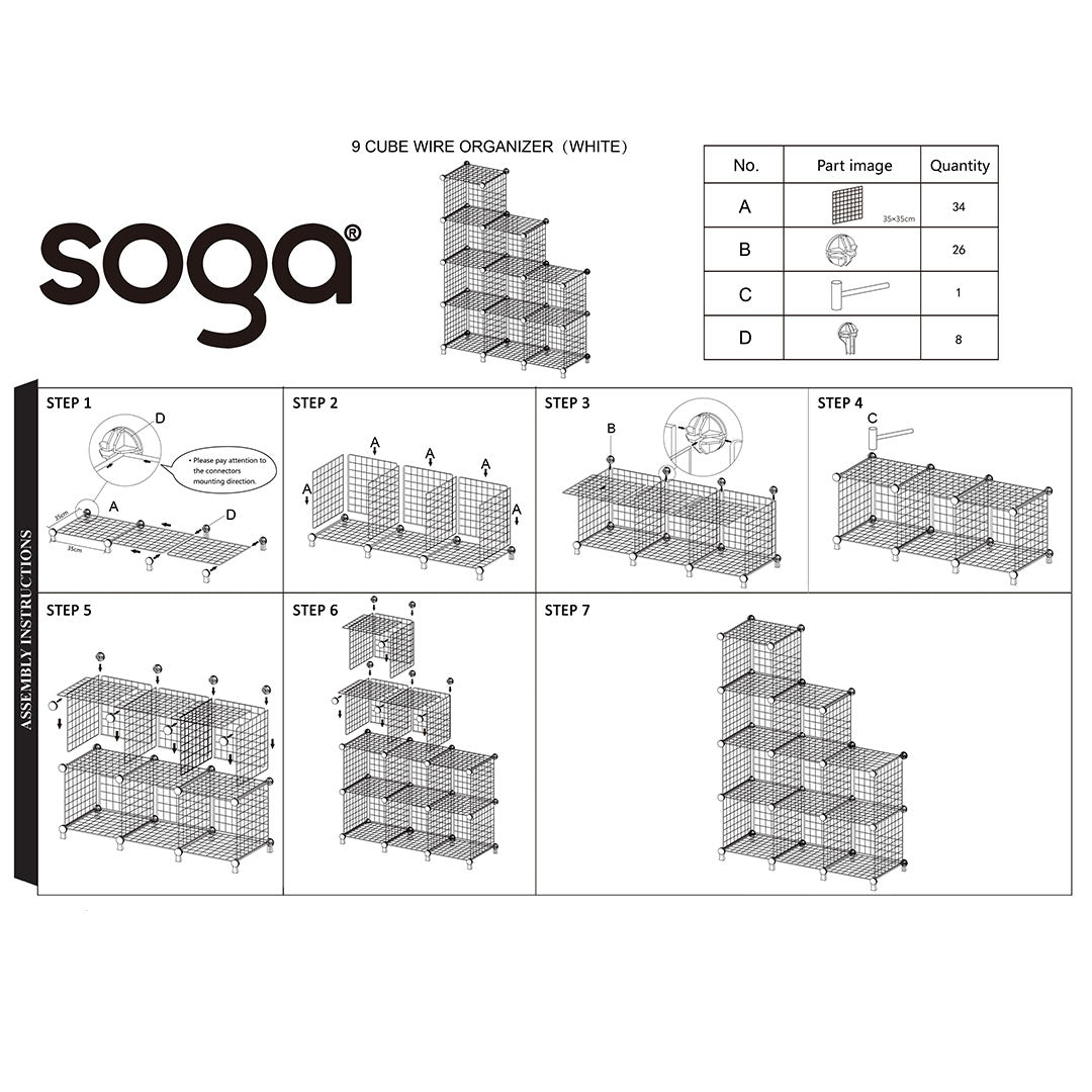 SOGA 2X White Portable 9-Cube 3 Column Storage Organiser Foldable DIY Modular Grid Space Saving Shelf 149cm