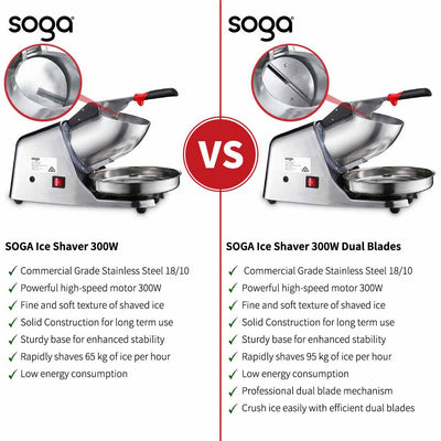 SOGA 2X Commercial 300W Dual Blade Electric Ice Shaver Machine Smoothie Maker