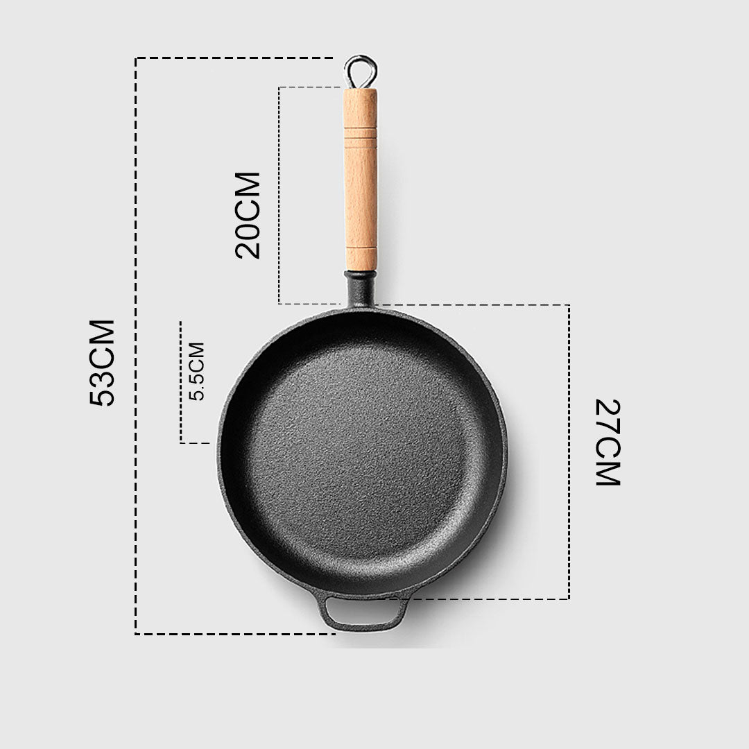 SOGA 2X 27cm Round Cast Iron Frying Pan Skillet Steak Sizzle Platter with Helper Handle