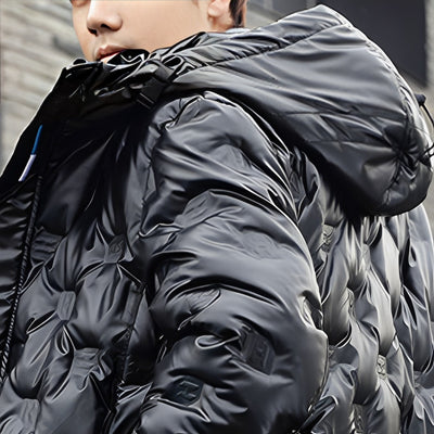 abbee Black XL Winter Hooded Glossy Overcoat Long Jacket Stylish Lightweight Quilted Warm Puffer Coat
