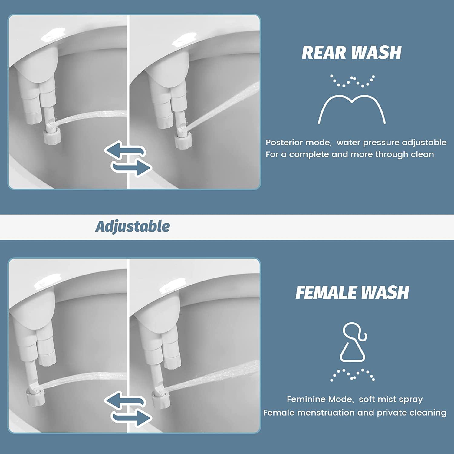 SAMODRA Ultra-Slim Bidet Attachment, Non-Electric Dual Nozzle (Frontal &  Rear Wash) Adjustable Water Pressure Fresh Water Bidet Toilet Seat  Attachment