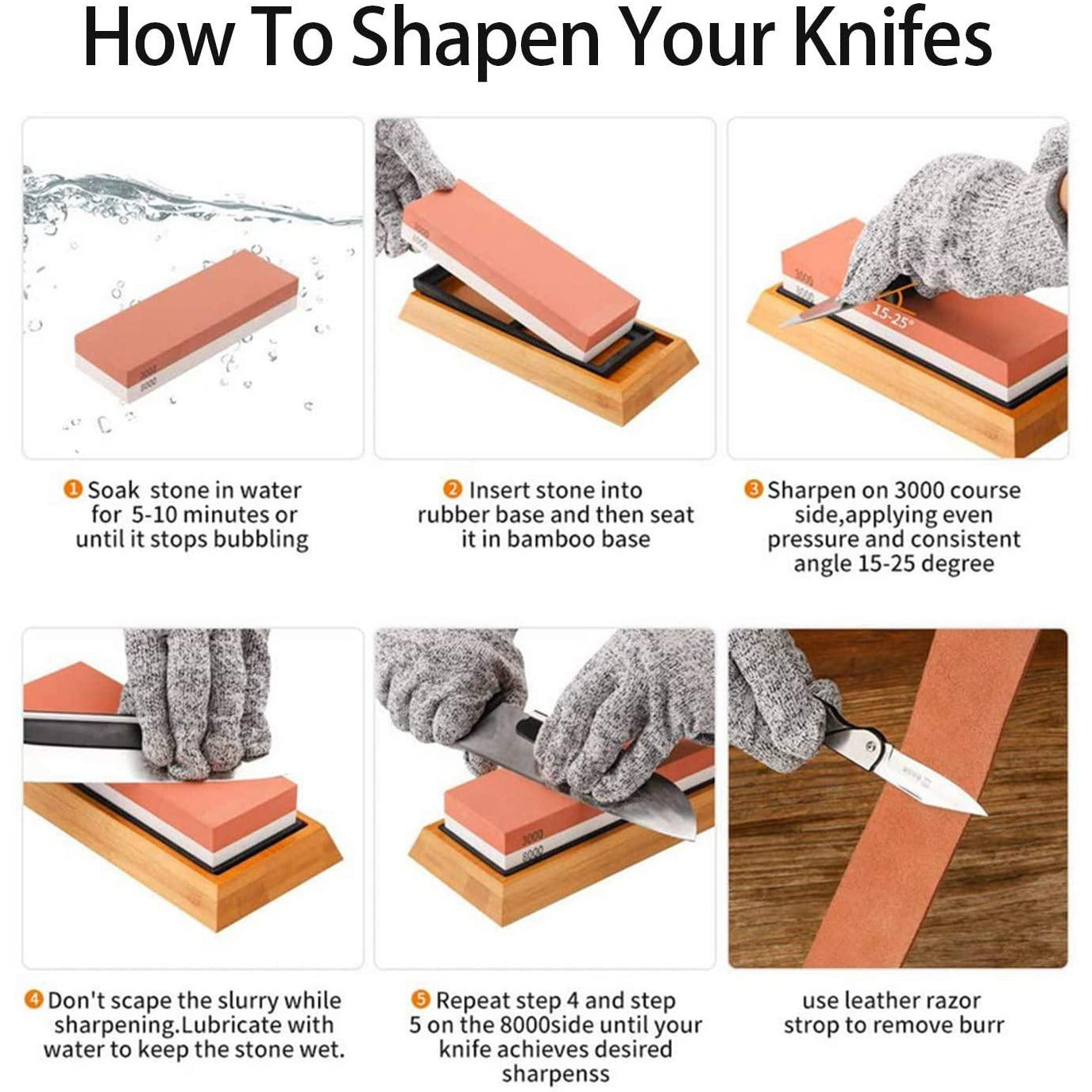 VEVOR Whetstone Knife Sharpening Kit, 2 Dual-Sided Grit Whetstones 400/1000  3000/8000, 10PCS Knife Sharpener Kit with 3 Non-Slip Bases, Angle & Honing