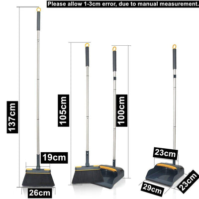 Broom and Dustpan Set Long Handle Stand Up for Home Kitchen Office