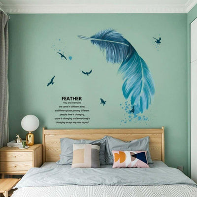 Blue feather Removable Living Room Decal Home Decors Wall Stickers Art Mural