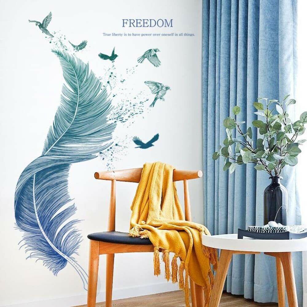 Blue feather Removable Living Room Decal Home Decors Wall Stickers Art Mural