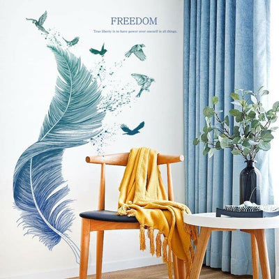 Blue feather Removable Living Room Decal Home Decors Wall Stickers Art Mural